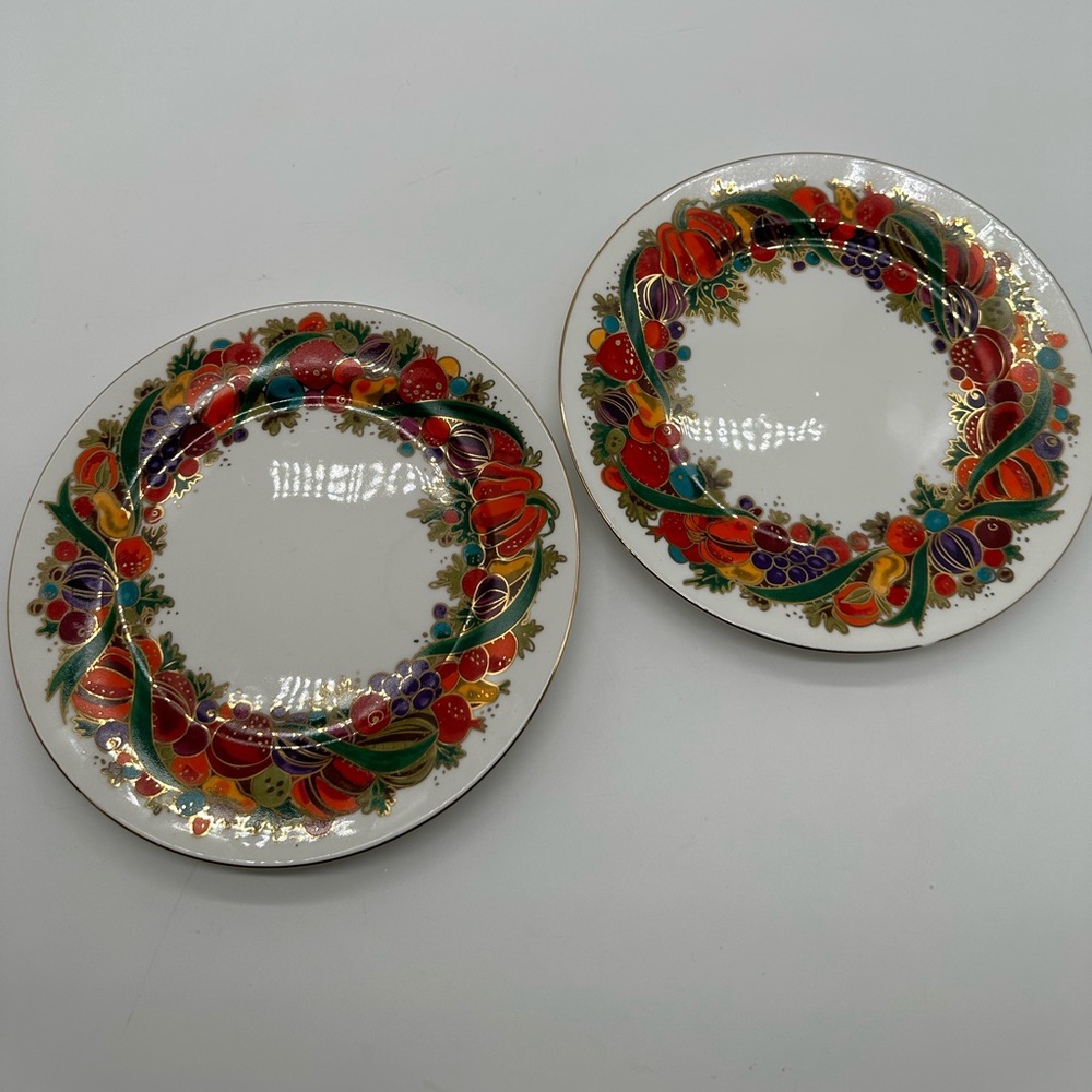 Set of 2 Bob Mackie B0M3 8" Salad Plates Plate Fall Harvest